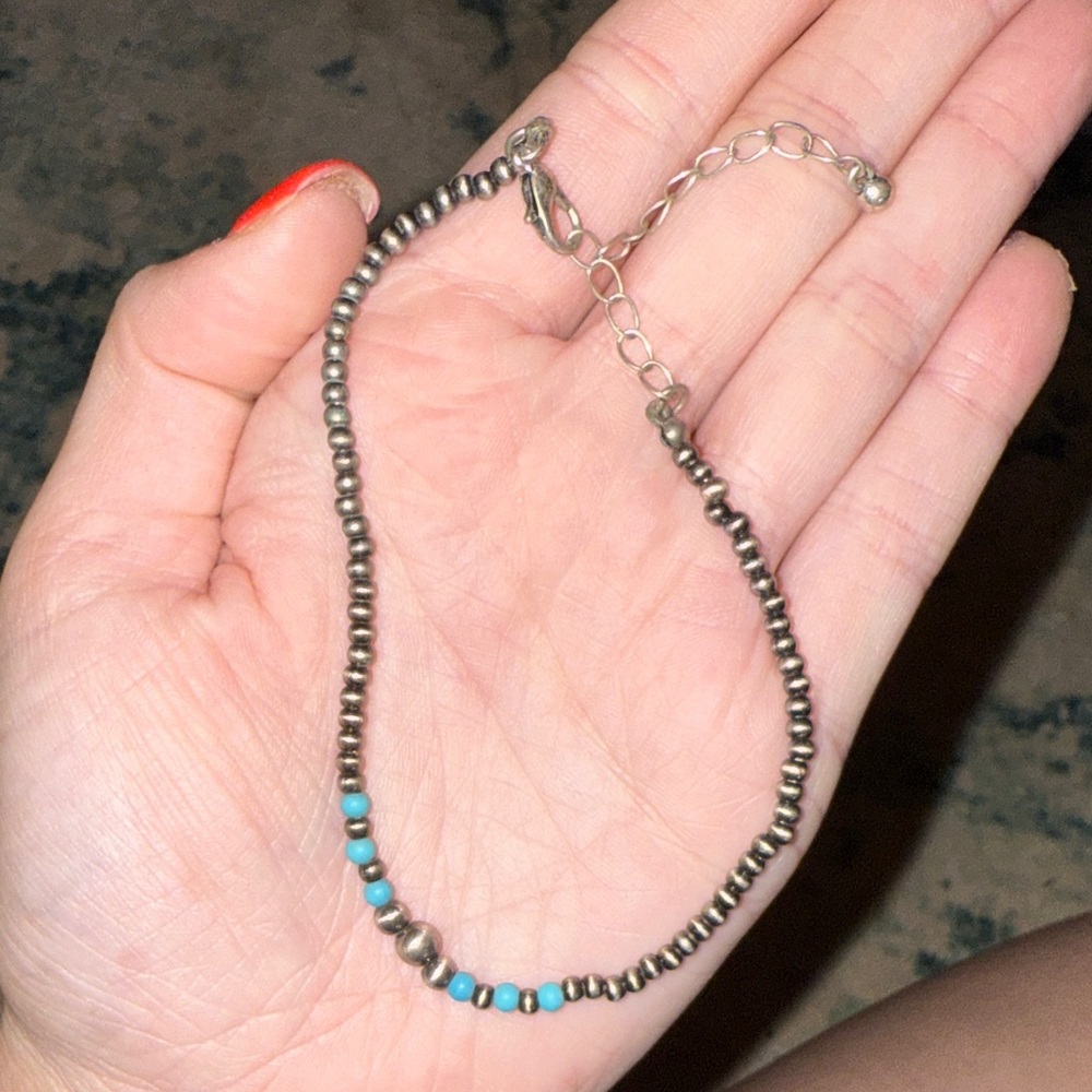 Silver and Turquoise Beaded Anklet